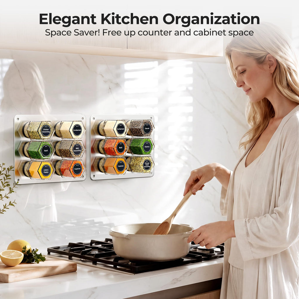 Set of 12 Magnetic Spice Tins with 2 Black Metal Wall-Plates,100 Preprinted Seasoning Label Stickers,2 Styles for 3