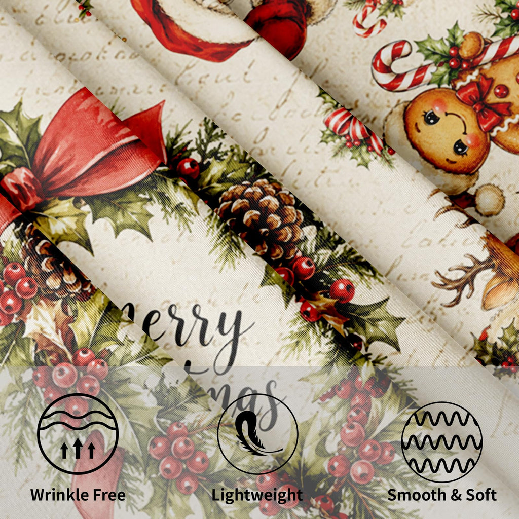 Merry Christmas Tablecloth Round 70 Inch Xmas Santa Reindeer Snowman Gingerbread Man Table Cloth Circle Washable