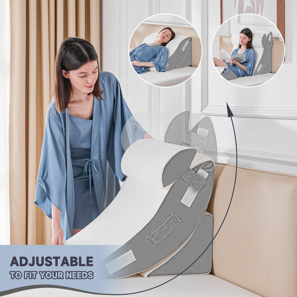 4PCS Orthopedic Bed Wedge Pillow Set for Sleeping, Post Surgery Foam Pillow for Body, Back and Leg Pain Relief, Triangle
