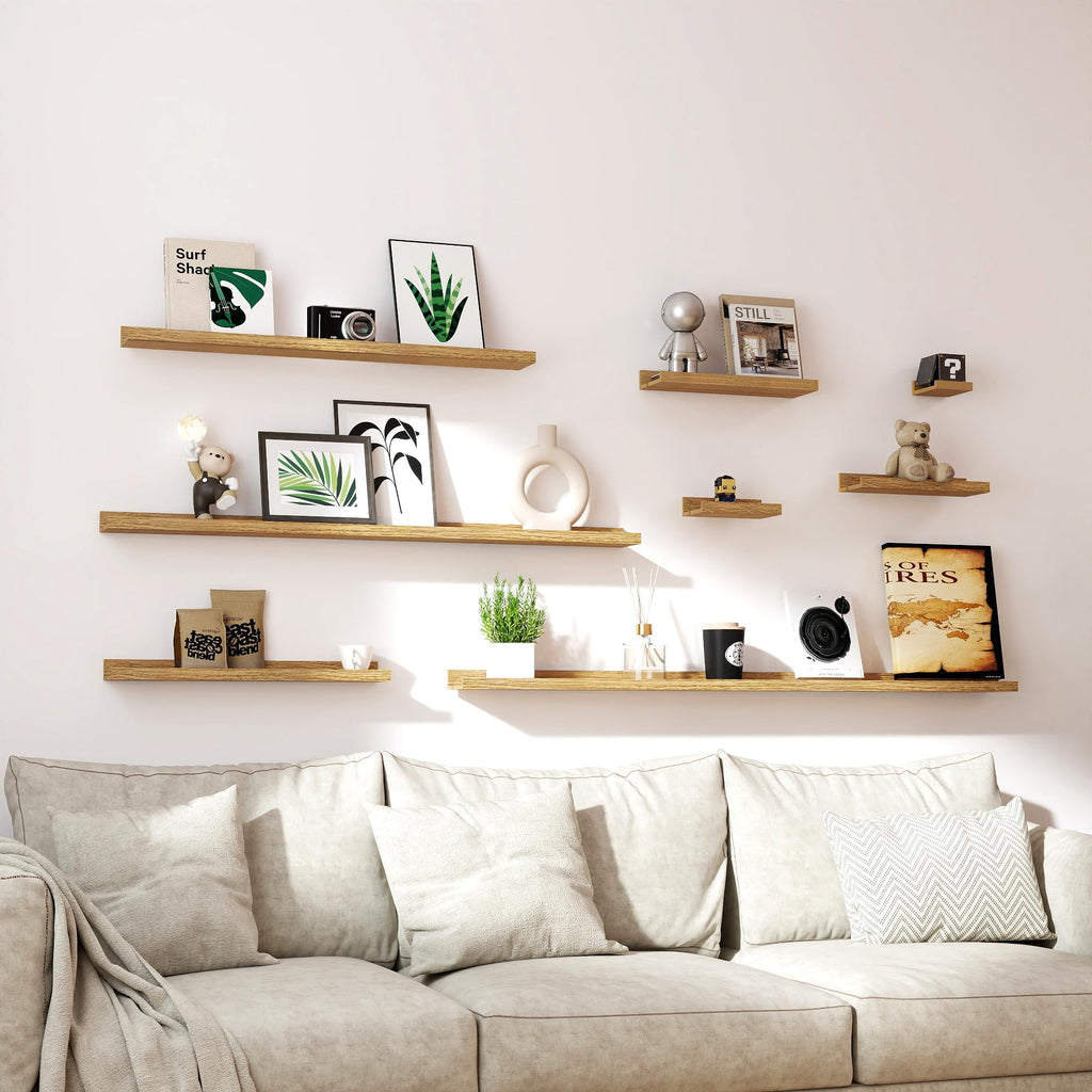 Oak Floating Shelves for Wall Decor, 14 in Shelf with Lip Set of 2