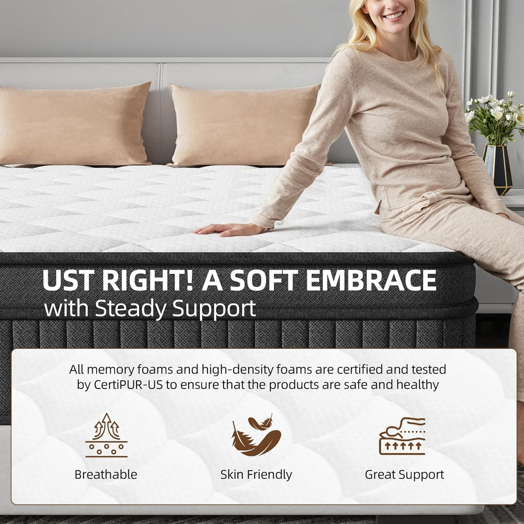 12 Inch Queen Size Hybrid Mattress in a Box, Medium Firm Gel Memory Foam and Pocket Spring Mattress for Back Pain
