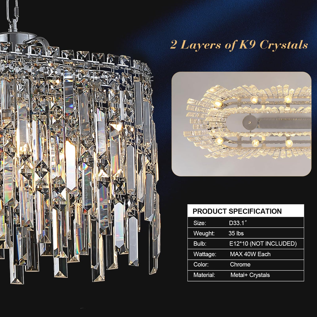 Rectangular Crystal Chandelier Modern Chrome Chandelier Linear Rectangle Pendant Light Fixtures Island L33" K9 Luxury