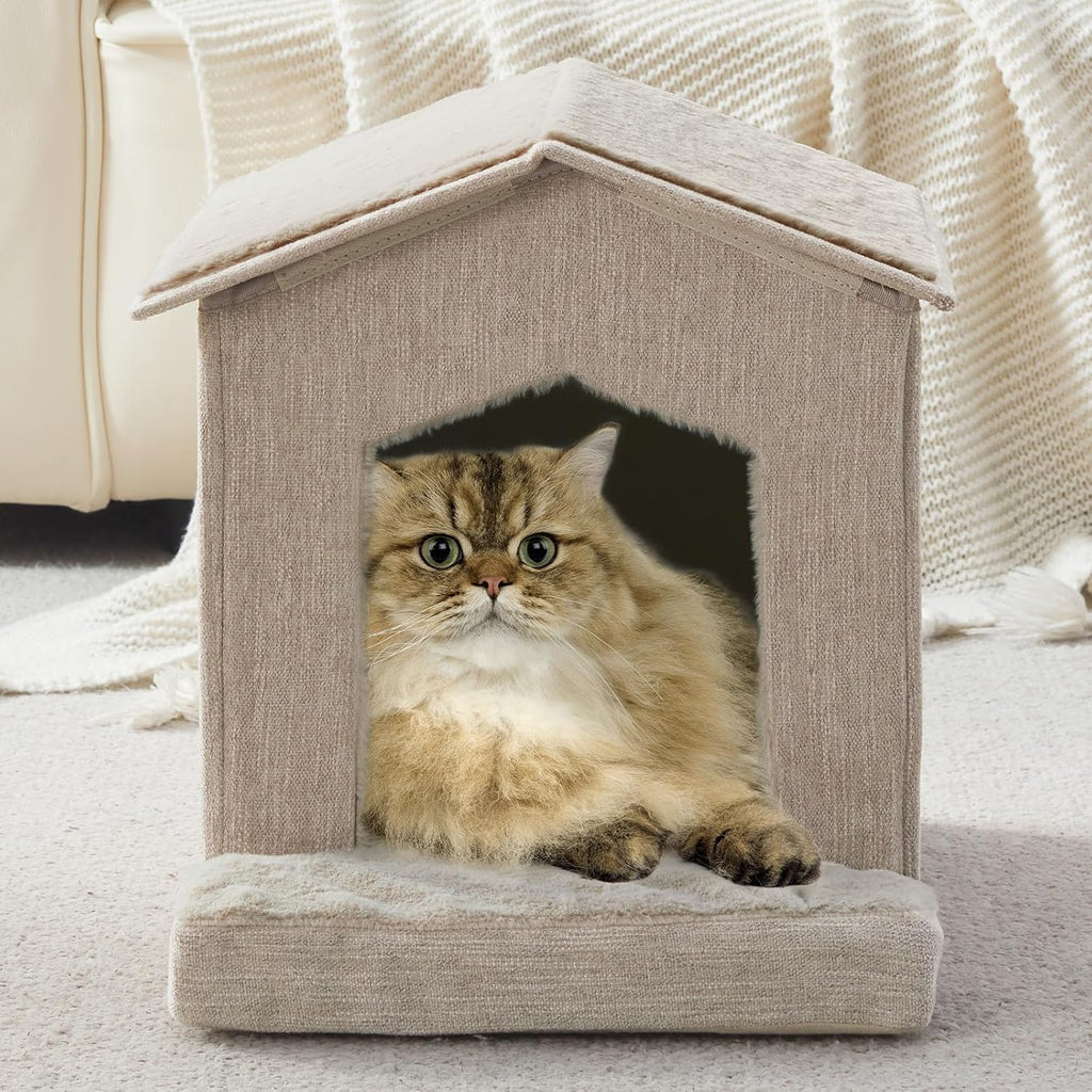 Cat Beds for Indoor Cats,Cat Houses,Cat Cave with Orthopedic Cushion,Foldable Cat Condos,Hideaway,Shelter,Beige Cat