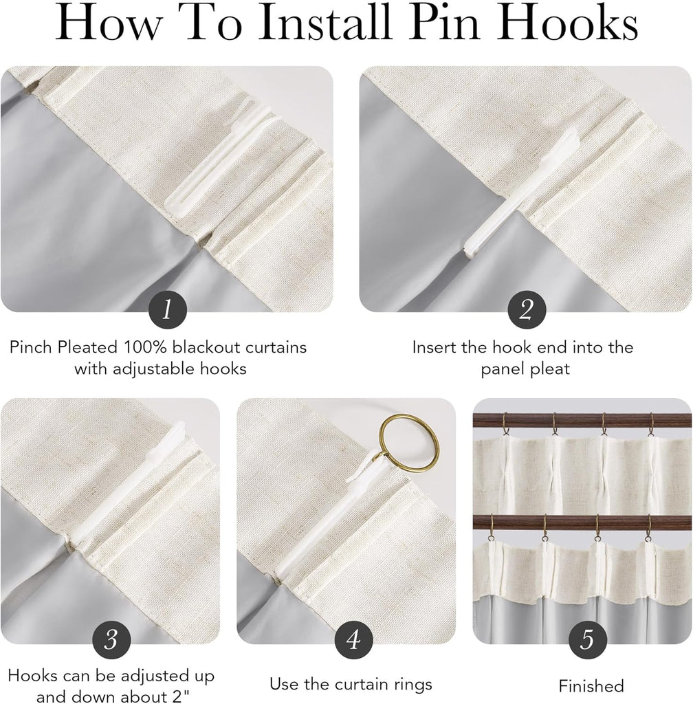 100% Blackout Pinch Pleated Curtains 96 inches Long 2 Panels Set, Linen Blend Thermal Drapes Window Treatments , W40