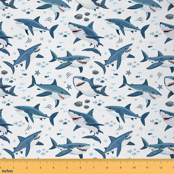 Shark Fabric By The Yard 3 Yards Ocean Sea Animal Upholstery Fabric for Chairs Underwater World DIY Projects, Soft