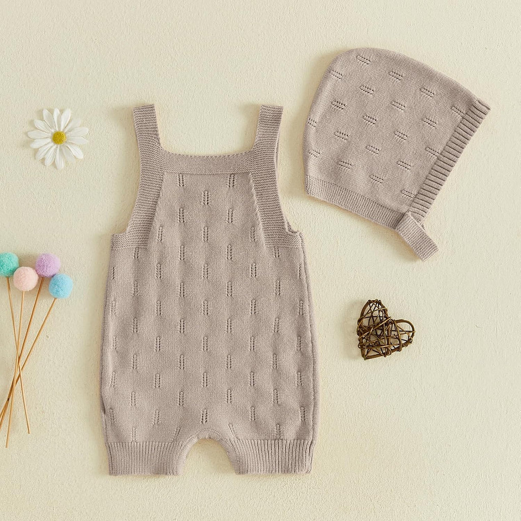 Newborn Girl Boy Outfit Baby Knit Romper Overall with Hat