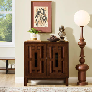 31.5" Mid-Century Modern Sideboard Buffet Cabinet with Storage, Small Accent Cabinet with Solid Wood Legs & Anti-Tip