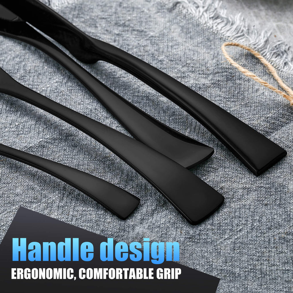 24 Pieces Black Silverware Set for 6, Heavy Duty 18/10 Stainless Steel Flatware Set with Forged Stand Knife, Modern