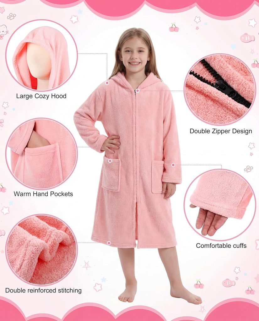 Kids Hooded Bath Towel, Soft Warm Zipper Swim Parka