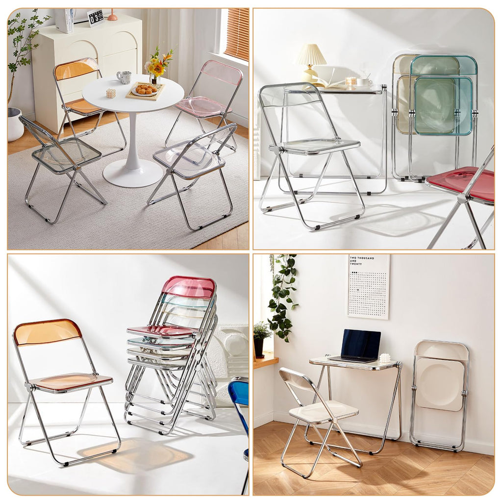 Luxury Modern Acrylic Folding Chair Transparent Chairs-Ghost Stackable Crystal Folding Chair-PC Plastic Living Room