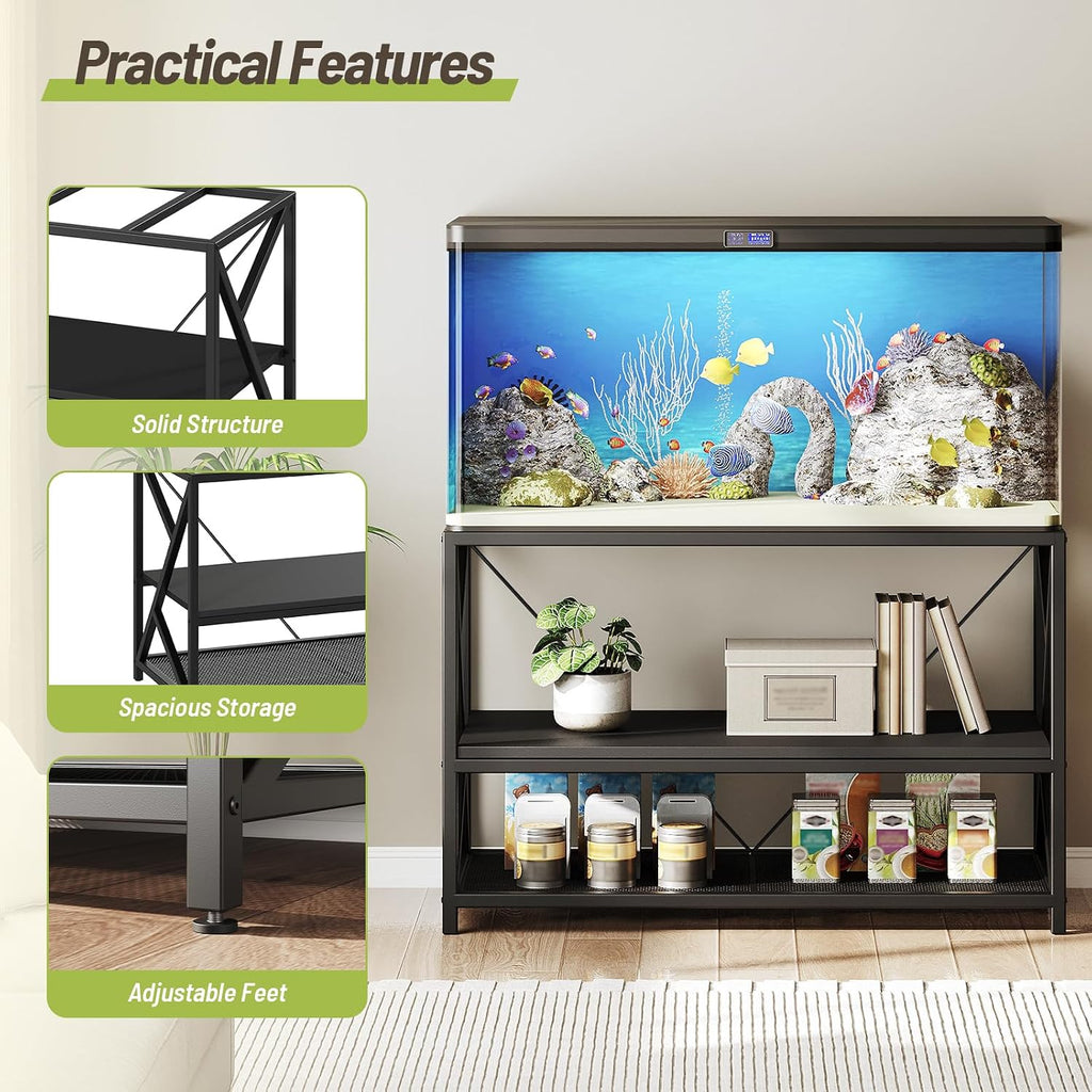 55-75 Gallon Fish Tank Stand with 3-Tier Storage Shelf, Metal Aquarium Stand for Reptile Terrarium Turtle and Breeder