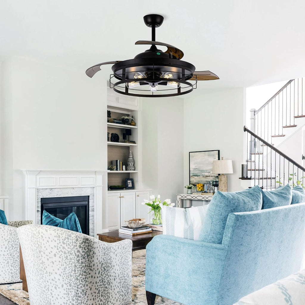 52" Retractable Ceiling Fans with Lights and Remote