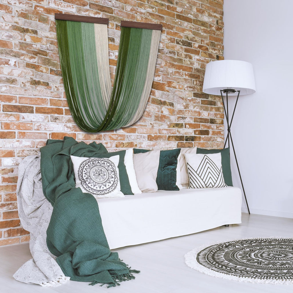 Macrame Wall Hanging Green Boho Woven Tapestry 18"x32" Decor
