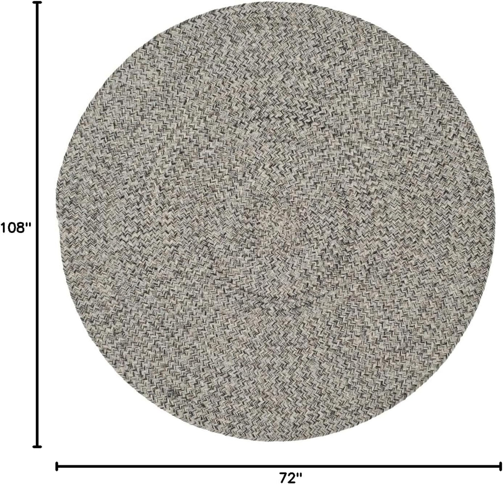Braided Cotton Oval Rug 6'x9', Ivory & Steel Grey BRD256A