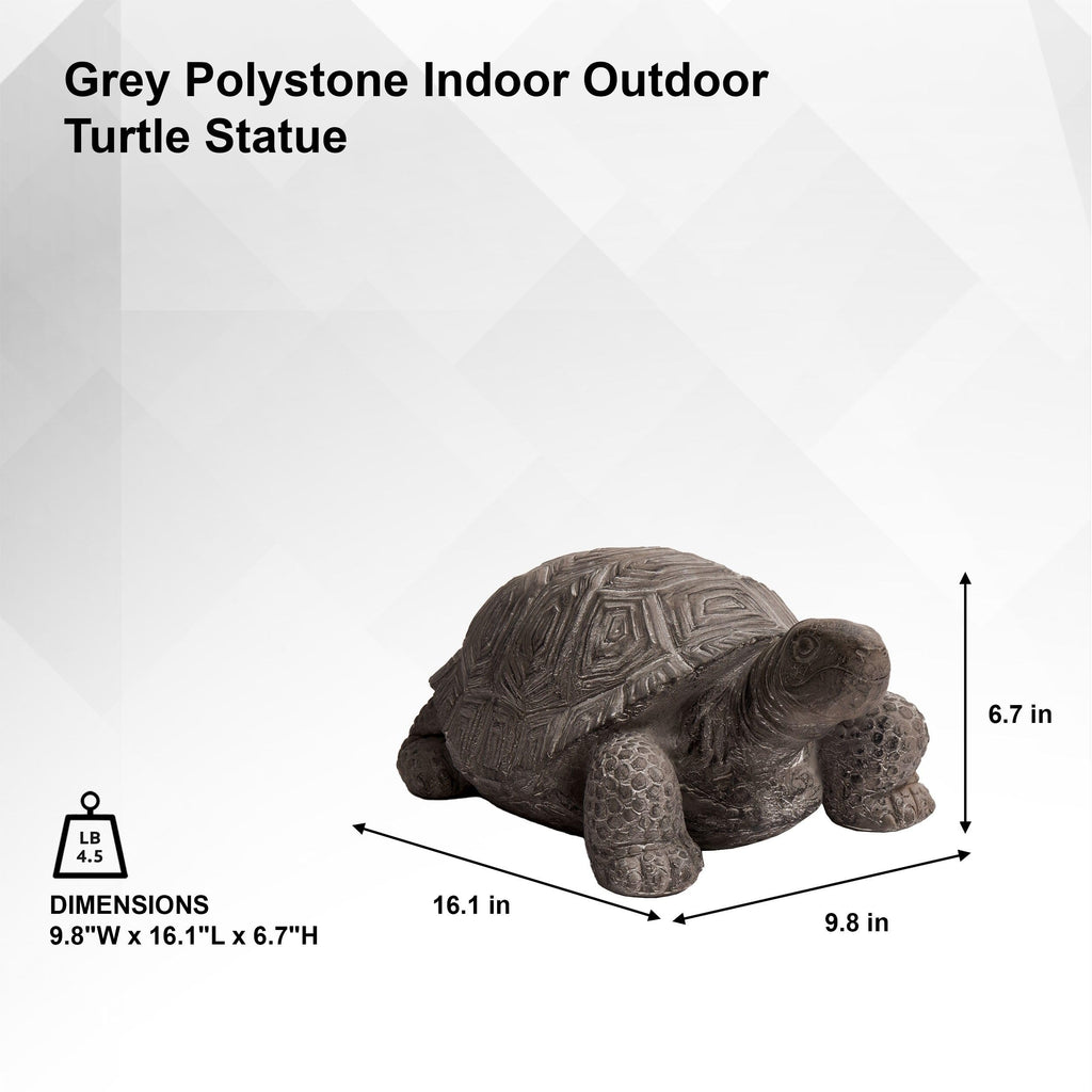 16.1 in. L Grey Polystone Walking Turtle Statue, Indoor Outdoor Garden, Yard, Patio and Living Room Decorative
