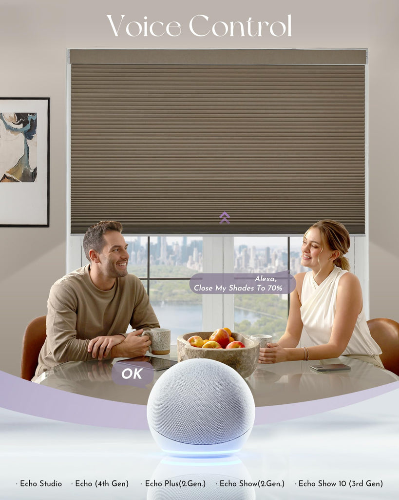 Motorized Blackout Cellular Shades, Custom Size, Melange Coffee