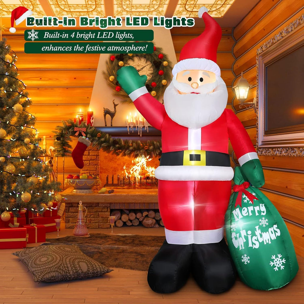 8 FT Christmas Inflatable Santa Claus Outdoor Decoration for Yard, Blow up Santa Decor with Big Gift Bag, Built-in