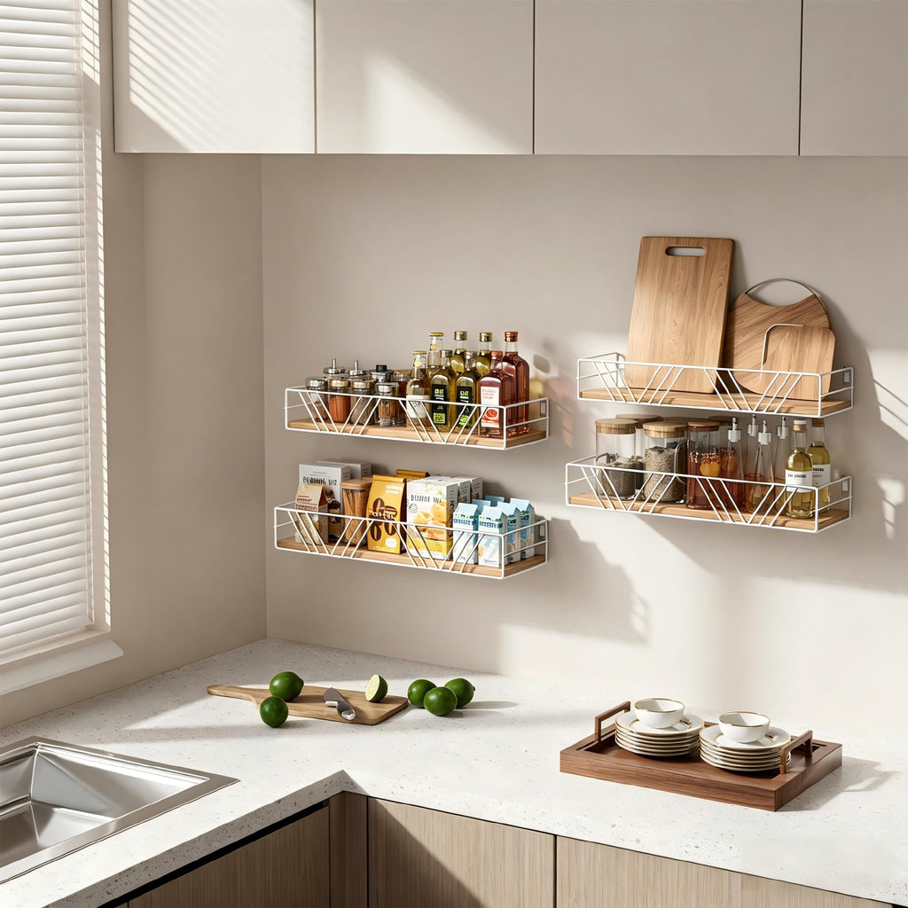 Floating Shelves for Wall, 4 Sets Rustic Shelf with Metal Frame