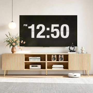 Modern 86" Wood TV Stand for Living Room, Fluted Design Entertainment Center with Adjustable Shelves for TVs Up to