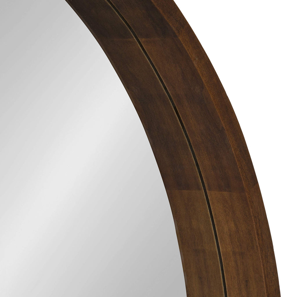 Hutton Round Wood Wall Mirror, 36" Diameter, Walnut Brown, Geometric Modern Farmhouse Wall Decor