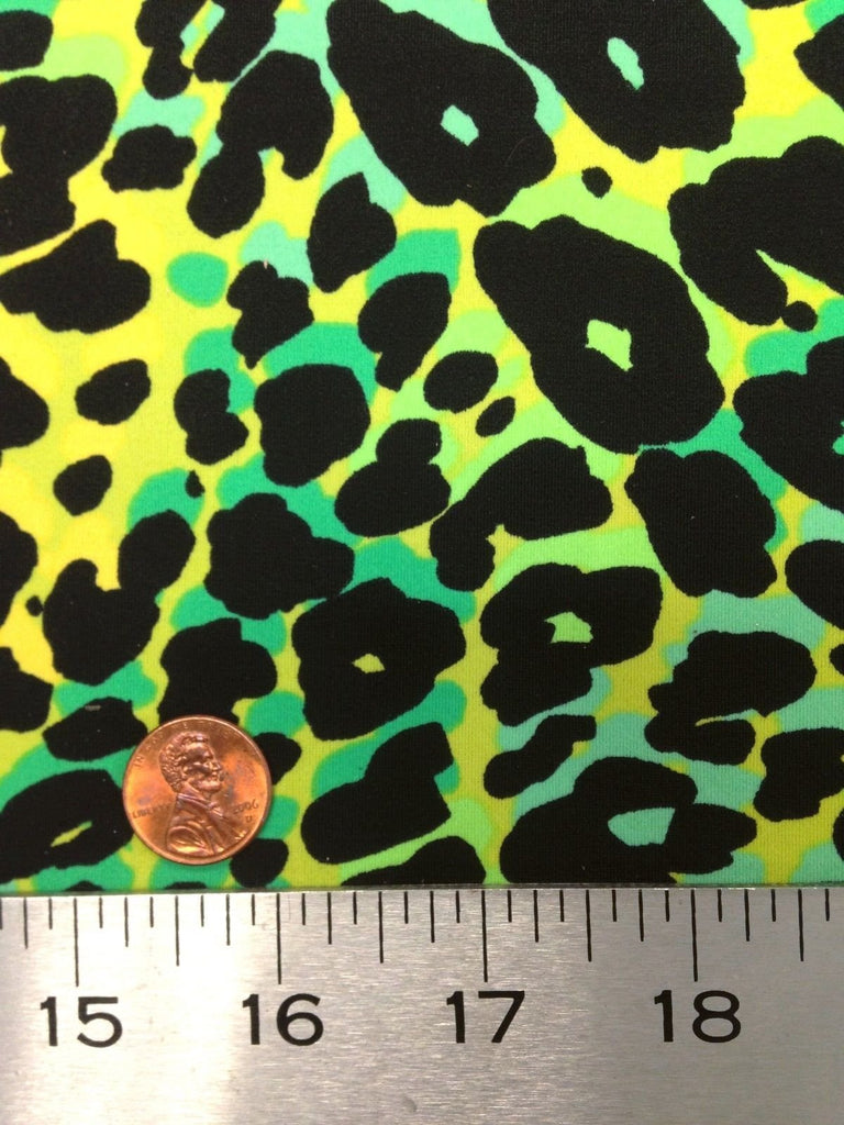 Bright Multicolor Abstract Cheetah Pattern on Heavy Stretch Nylon Spandex Tricot Fabric by The Yard (Lime)