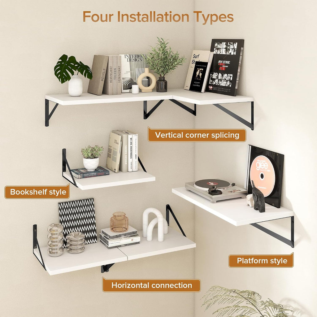 Deep Floating Shelves Wall Mounted, 30"x12" White Wall Shelves with Brackets Set of 2 - Storage & Display Shelf for