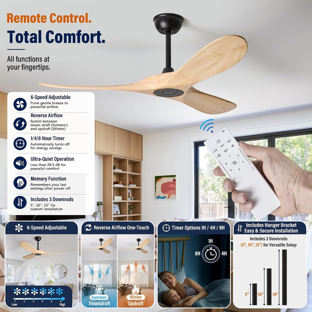 Inspired Maverick Style 52" wood ceiling fan, Matte Black