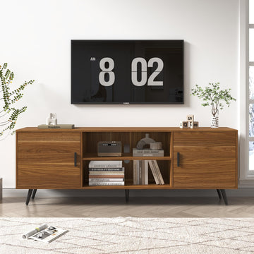 70 Inch Mid Century Modern TV Stand for 75 Inch TV, Wood TV Stand with Storage, Entertainment Center Bedroom, TV