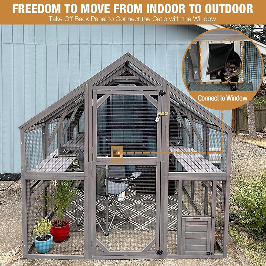 Catio Outdoor Cat House Cat Enclosures 110" Large Kitten Playpen with Platforms, Upgrade Waterproof Cover