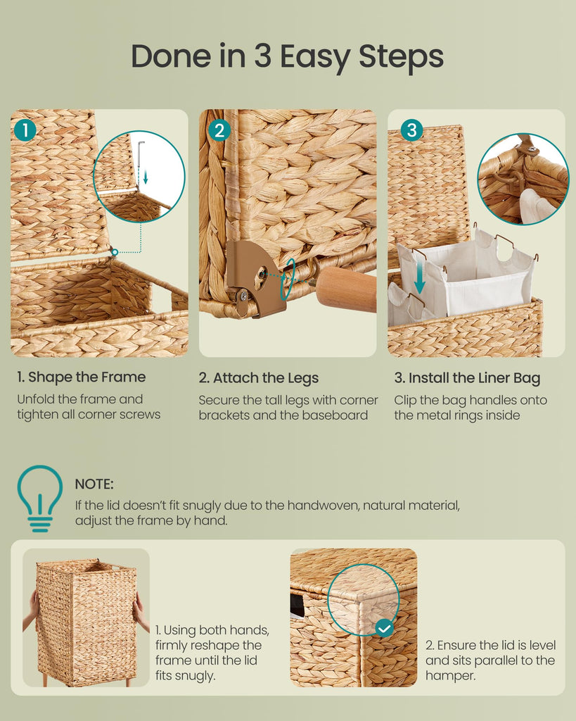 Laundry Hamper With Lid, 95 L Wicker Handwoven Water Hyacinth