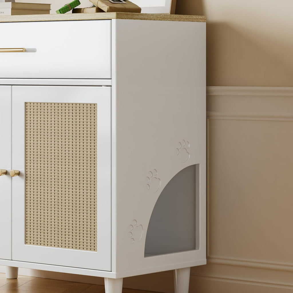 Hidden Cat Litter Box Enclosure with Scratch Pad & Storage Cabinet