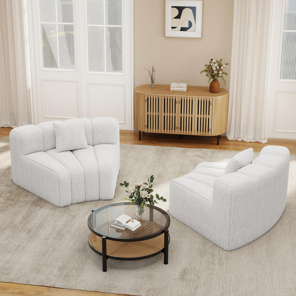 2PCS 1/8 Round Curved Sofa, 2 Seater Modular Velvet Couch, Modern Boneless Sectional Couches, No Assembly Required