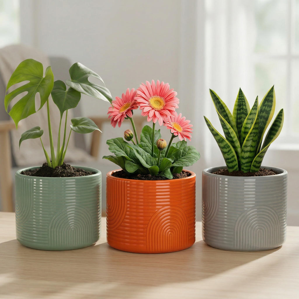 6 Inch Ceramic Plant Pot - No Drainage Hole - Stone Gray