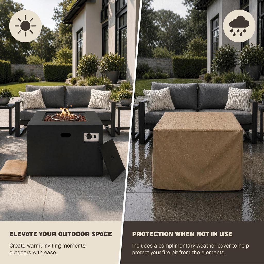 32 Inch Square Propane Fire Pit Table, Black