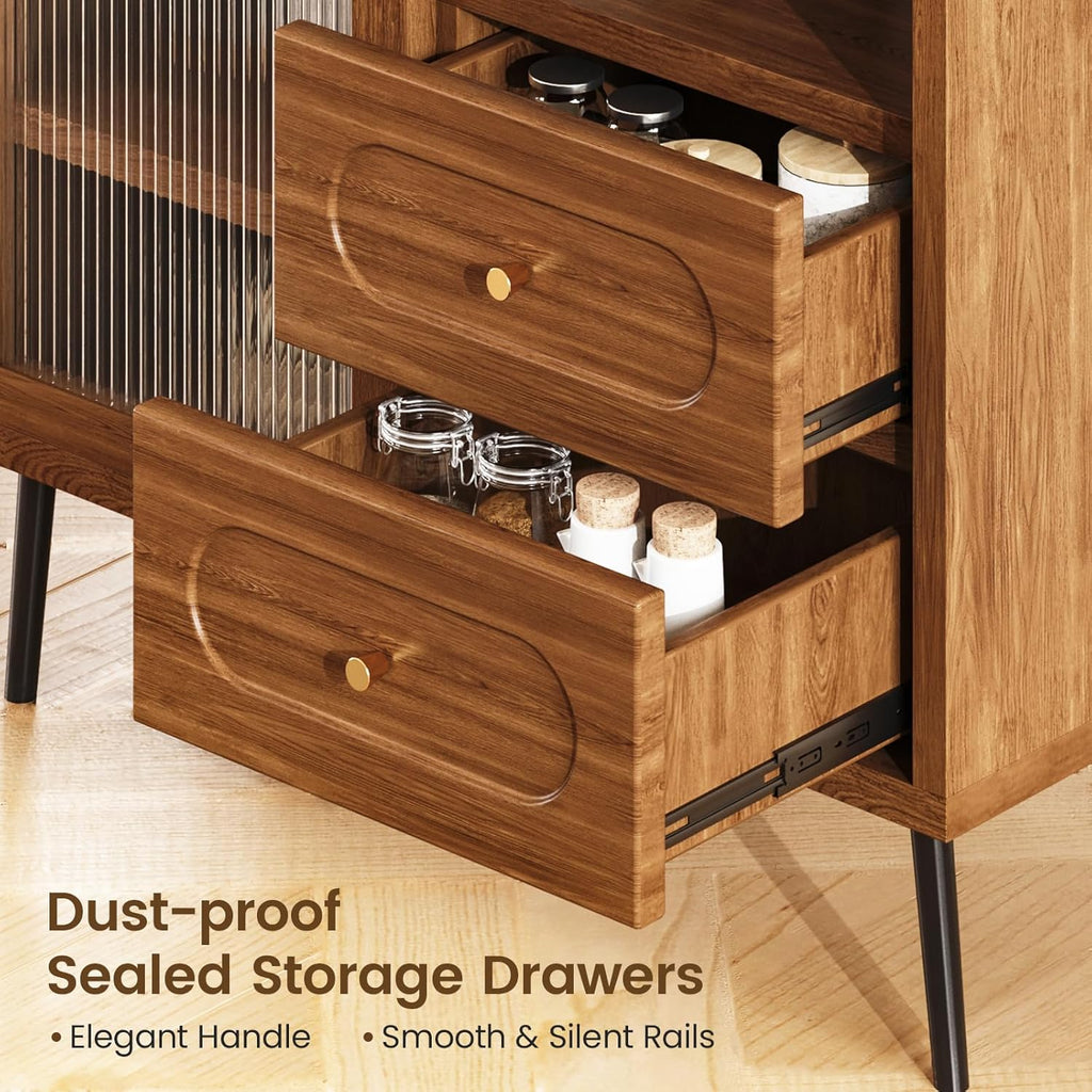 Wood Sideboard Cabinet - Slim Buffet Cabinet with Storage & Drawers | Modern Coffee Bar Cabinet, Small Narrow Accent