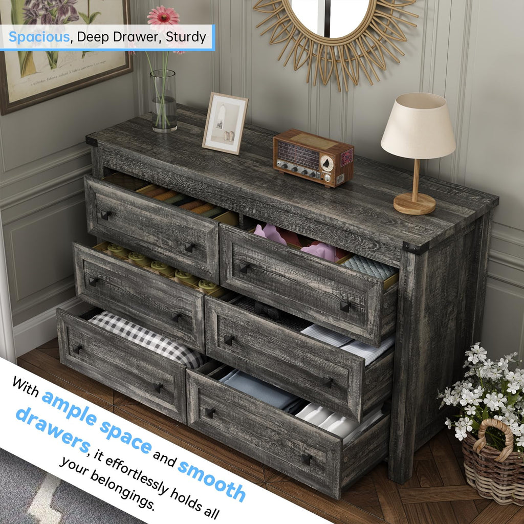 6 Drawer, 47.3" Wide Chest of Drawers, Rustic Grey