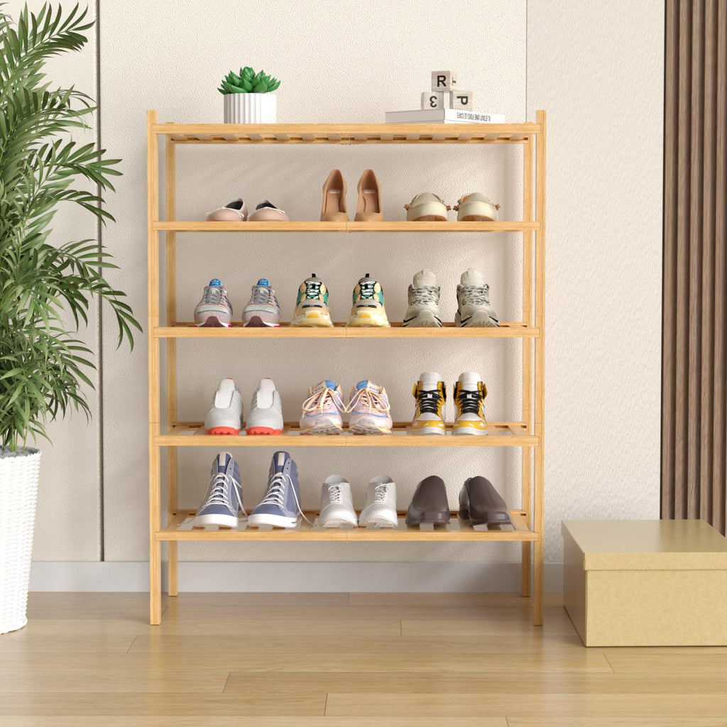 5 Tier Bamboo Shoe Rack for Closet Free Standing Wood Shoe Shelf Small Space Stackable 27"x11"x33" (Natural)