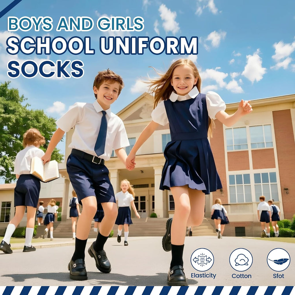 Kids Classics Crew Socks 10 Pairs Child Boy Girls Athletic Cotton Basic School Uniform Breathable Casual Sports Socks