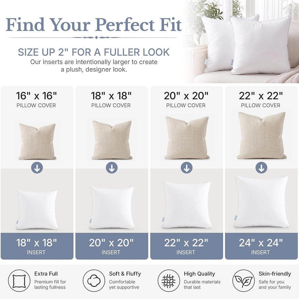 20x20 Pillow Inserts-20 Inch Square Decorative Pillow Insert, Soft Fluffy Throw Pillow Inserts for Sofa & - Set of 2