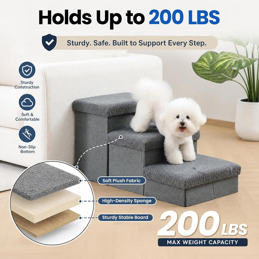 Wider Dog Steps for Bed, Foldable Dog Stairs for Small Large Dogs