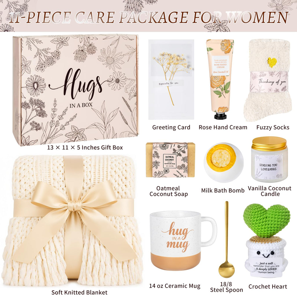 Get Well Soon Gift Baskets for Women, Self Care Package with Soft Blanket