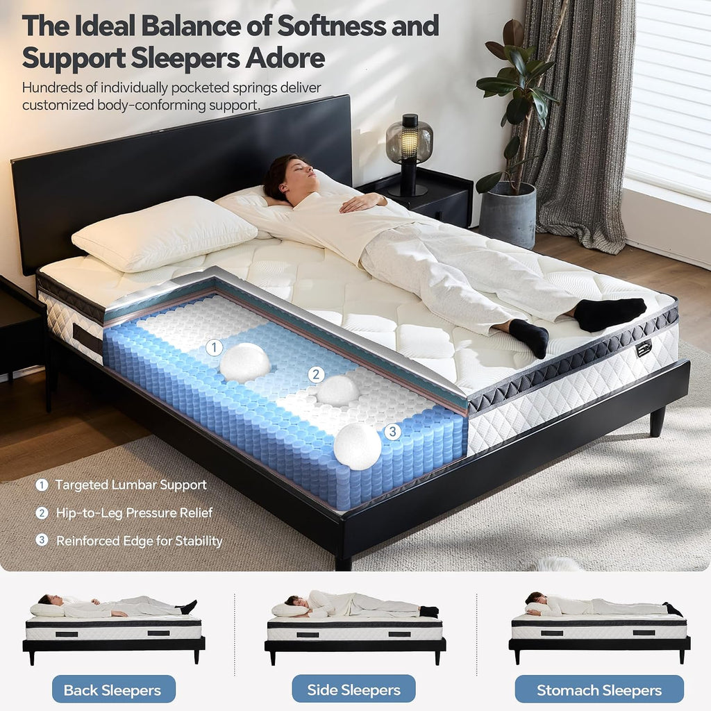 California King Mattress 12 Inch, Cal King Hybrid Mattress in a Box with Individual Pocket Spring & Memory Foam