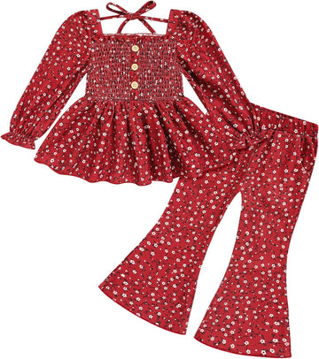 Toddler Girl Outfits Smocked Peplum Top with Kick Flare Pants
