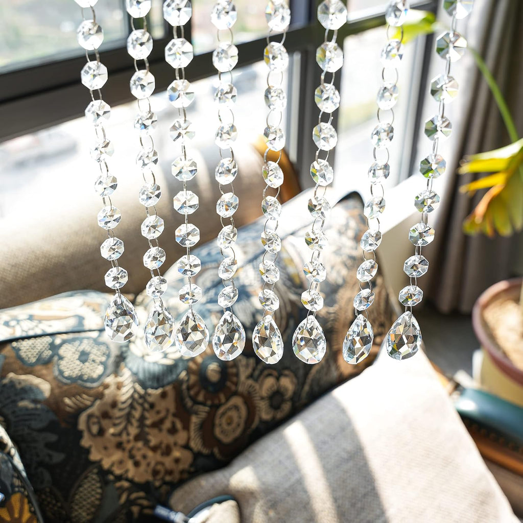 1ft 10pcs Teardrop Crystals Garland, Crystal Chandelier Replacement Pendant - Clear Crystal Teardrop Prisms
