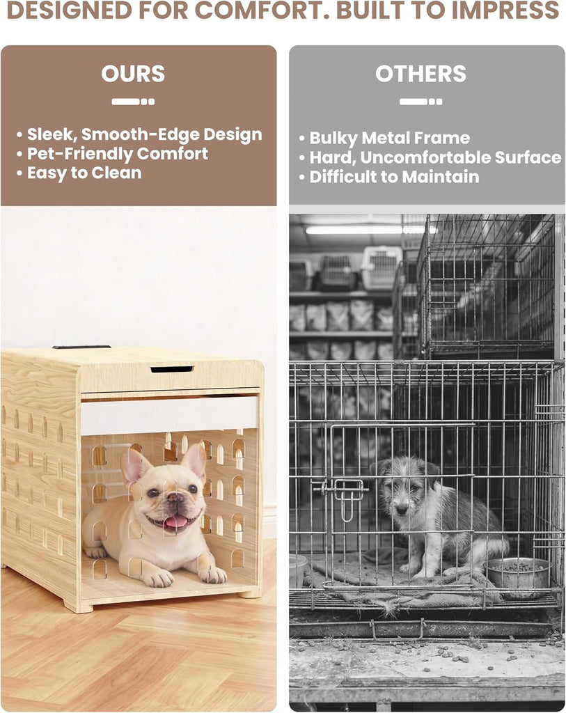 Modern Dog Crate Furniture with Charging Station - Wooden End Table Dog Crate with Flip-Up Acrylic Door, Indoor