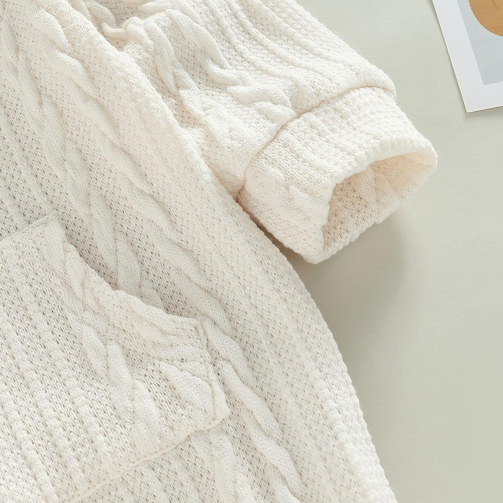 Infant Boys Girls Knit Sweater Romper Baby Toddlers Long Sleeve Hooded Button Up Winter Outfits with Pocket