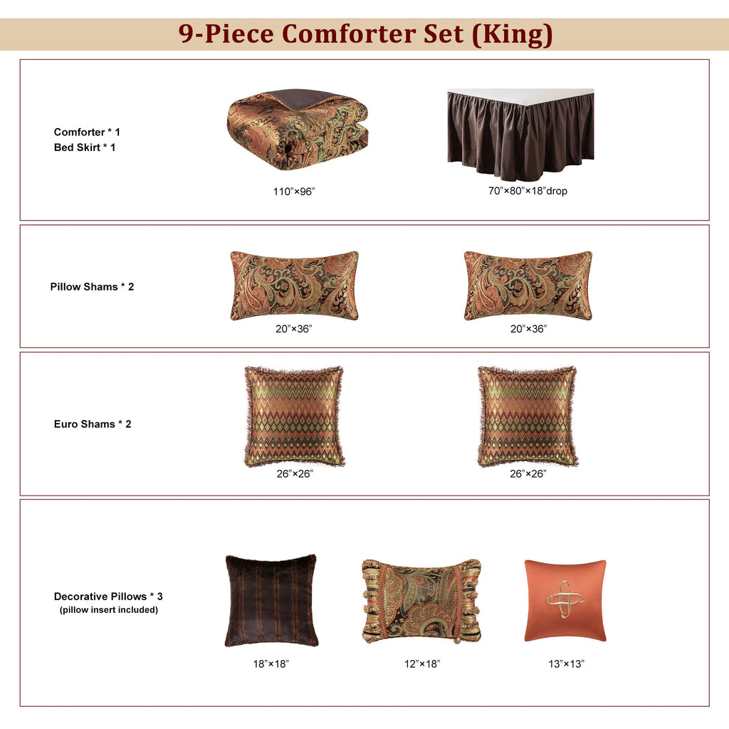 9-Piece Jacquard Comforter Set, Classic Paisley Design