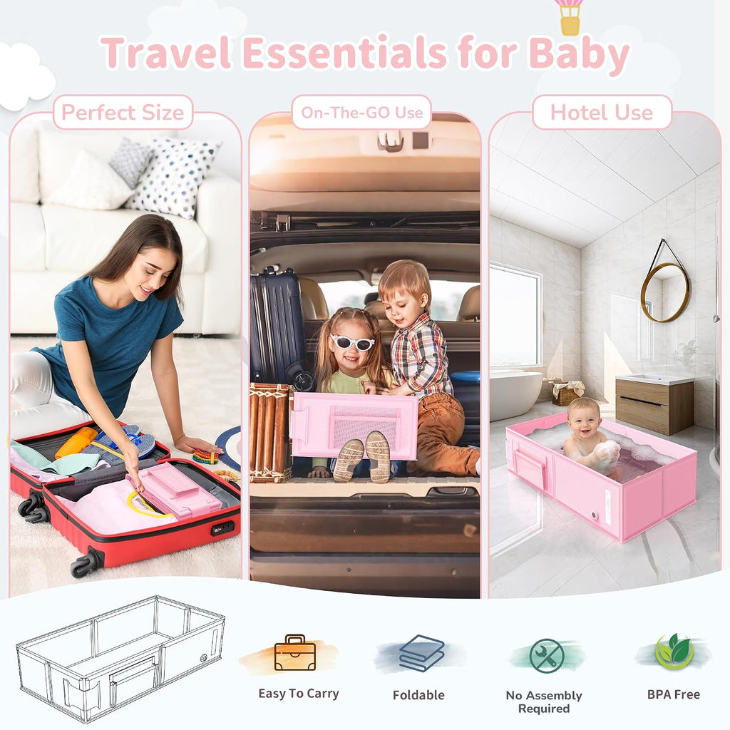 Foldable Baby Bathtub,Infant Tub for Shower, 2 in 1 Portable Toddler Tub with Rinse Cup, No Assembly Easy to