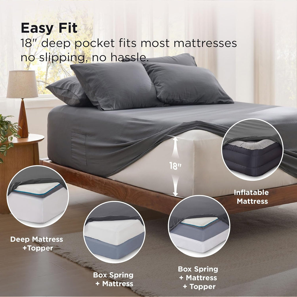 Deep Pocket Queen Sheets - 6 Piece, Prewashed Ultra-Soft Queen Sheet Set, Fits Mattresses Up to 18 Inches Thick