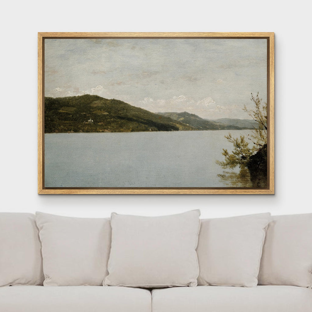 Framed Canvas Print Wall Art Green Mountain Range Storm Cloud Island Nature Wilderness Antique Retro Fine Art Shapes